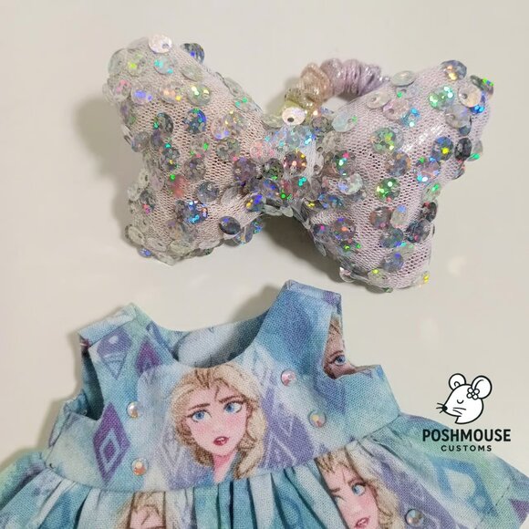 Disney Frozen Elsa Dress with Sparkle Sequin Bow Labubu Outfit - Picture 3 of 7